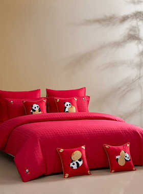 梦洁婚庆提花四件套 2024红色结婚礼床单被套商场同款 圆圆满满