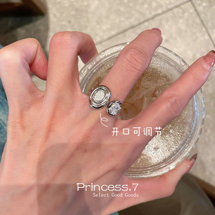 vintager中古银色古币戒指女古着食指戒轻奢高级感独特指环配饰品