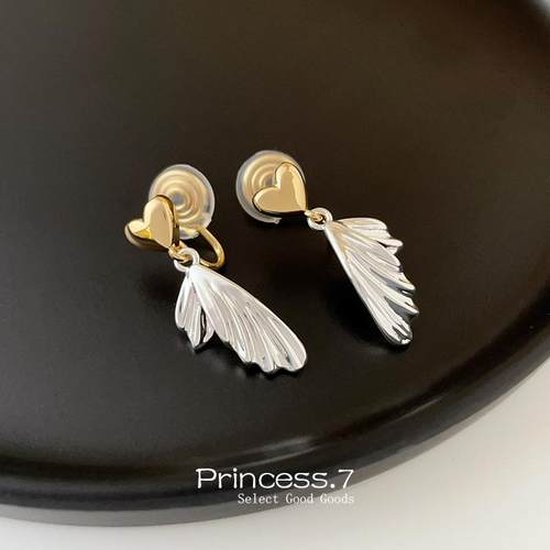 撞色爱心鱼尾耳夹无耳洞女新款