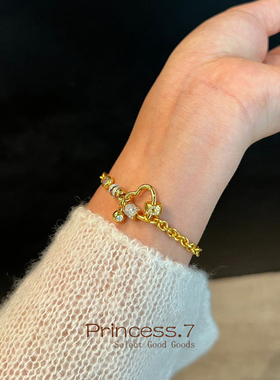 路路通中古ins风爱心手链女时尚diy精致镶钻2024新款红宝石手饰品