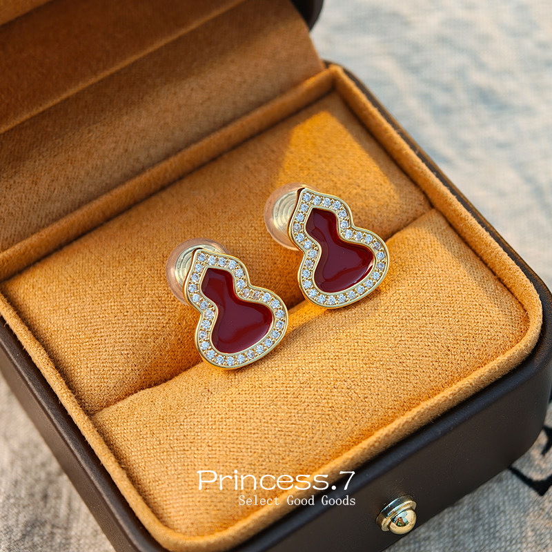 高级感轻奢红色葫芦耳夹无耳洞女