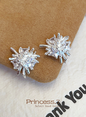 雪花银色蒲公英轻奢烟花耳夹无耳洞女气质高级感仿水晶不规则耳饰