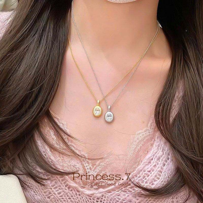 意大利拉丝鸽子蛋项链纯银人造钻石锆石椭圆形锁骨链金色复古吊坠,饰品/流行首饰/时尚饰品新,项链,淘宝优惠券,粉丝福利购,淘宝优惠卷