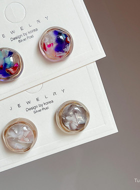 不规则圆形醋酸灰色简约大气百搭耳钉无耳洞耳夹气质女耳环