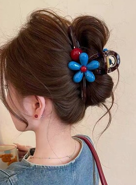 撞色花朵鲨鱼夹高级发饰