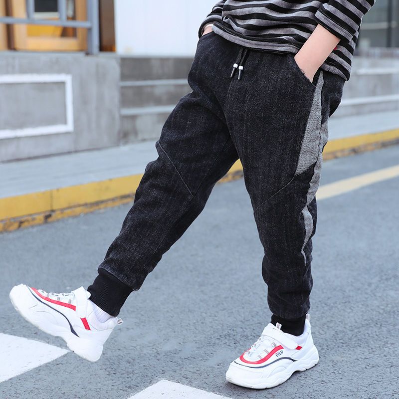 男童裤子秋冬款儿童牛仔裤中大童春秋加厚加绒时髦长裤宽松休闲裤