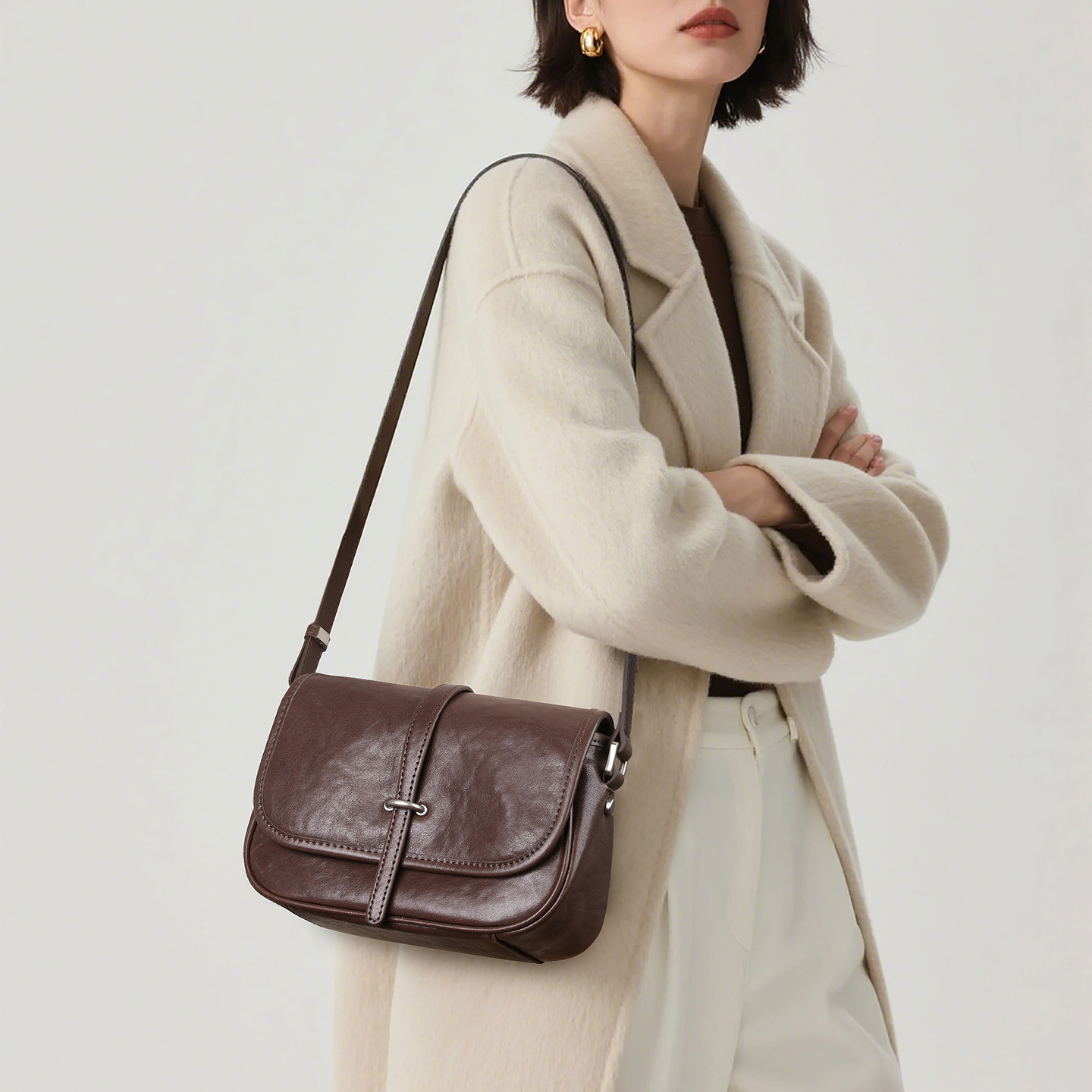 包包女斜挎包简约百搭大气植鞣牛皮单肩小方包通勤小型真皮女包