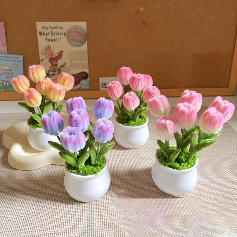 扭扭棒郁金香小盆栽成品diy材料包手工摆件礼物自制幼儿园教学