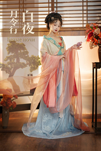 [月令行白夜]南北朝大袖襦背带裙女装印花刺绣破裙如是观原创汉服