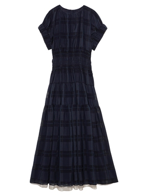 CELFORD2020春夏新品格纹压褶收腰短袖连衣裙CWFO203027