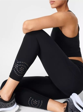 Sweaty Betty Power黑色蕾丝镂空运动吸汗紧身九分裤22夏SB821278