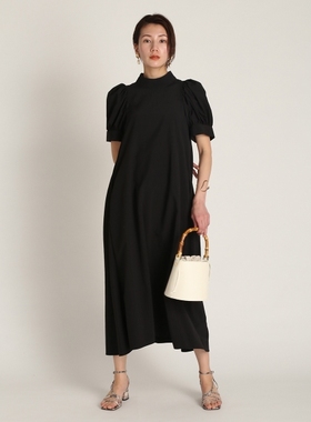 日代国内现货日本CELFORD小立领露背泡泡袖短袖连衣裙CWFO203004