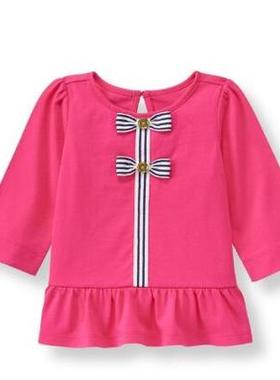 国内现货美国正品17款janie and jack粉红卡布里裙边中袖T