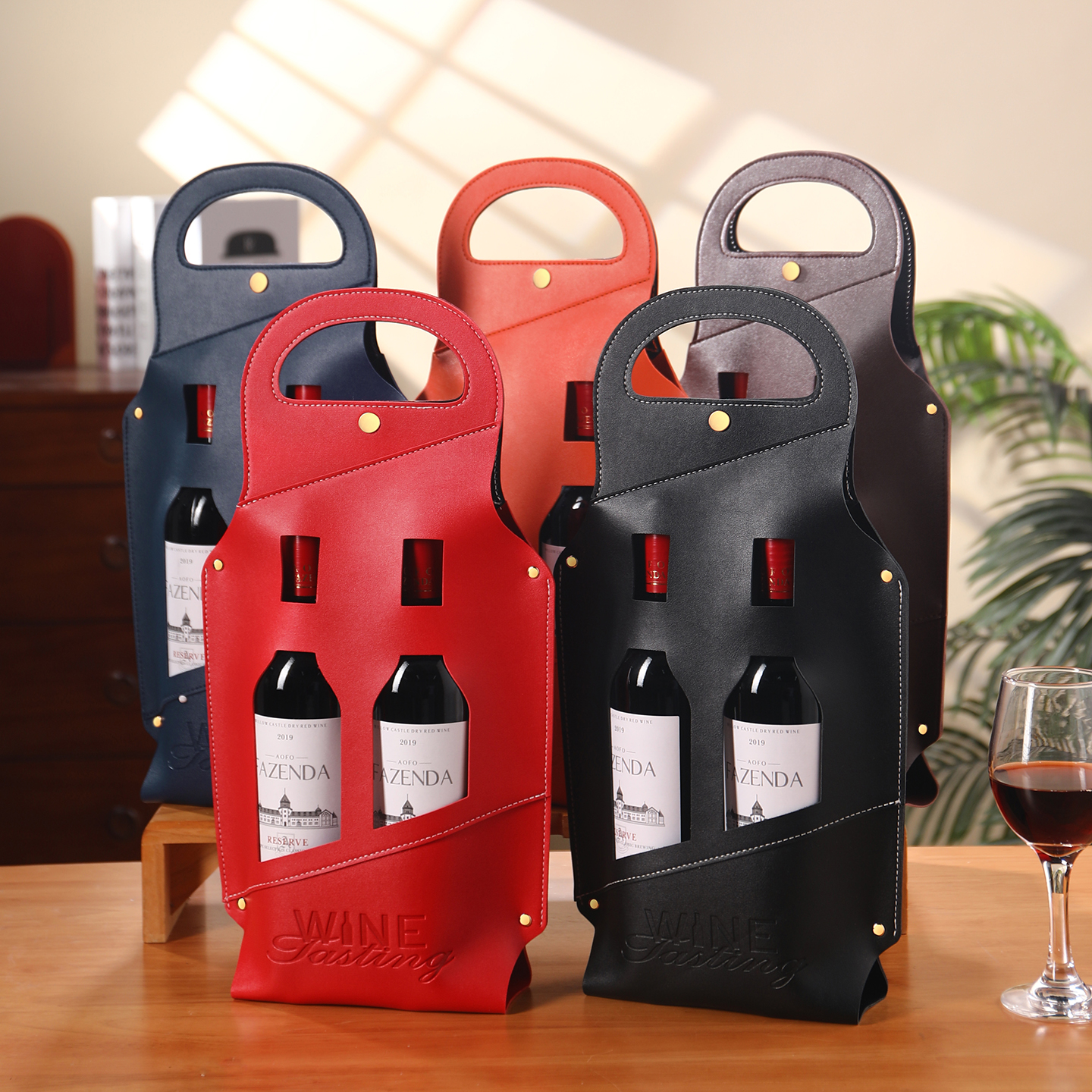 新款高档红酒手提袋子双支装包装礼盒葡萄酒礼品袋空盒2只红酒盒