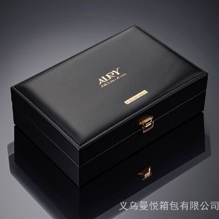 批量定制高档黑色pu礼盒包装定制图标logo