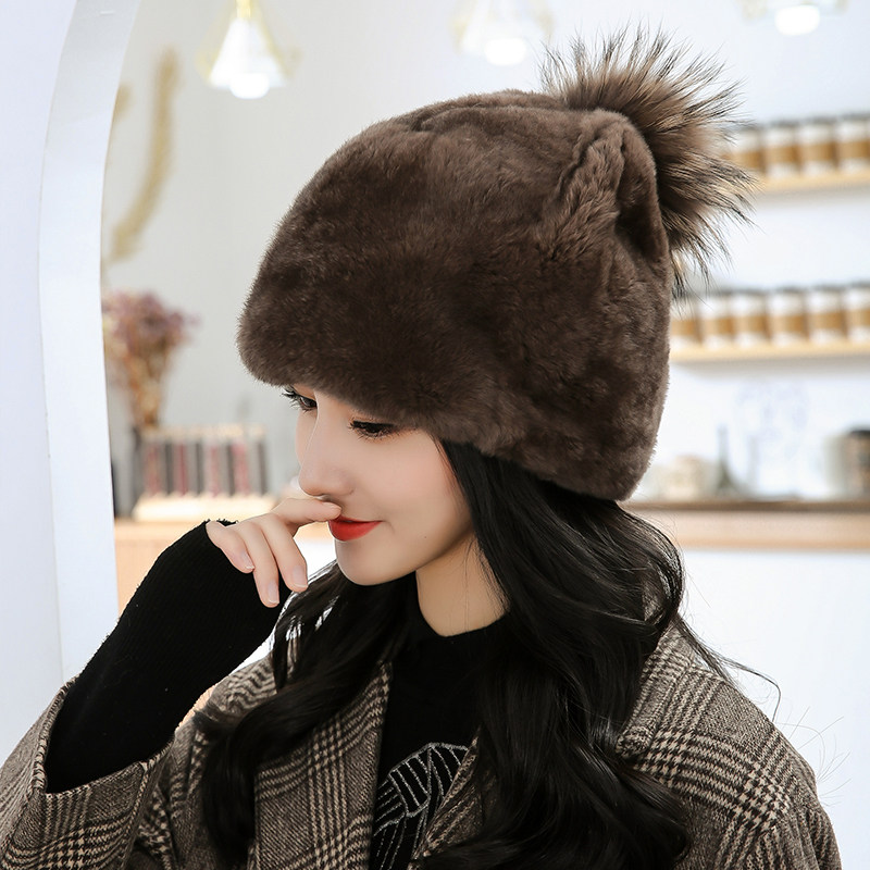 獭兔毛皮帽冬季保暖护耳女士