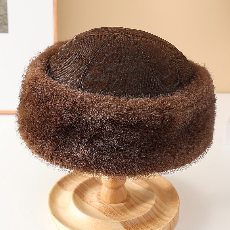 仿水貂毛帽子男冬季保暖瓜皮帽男士地主帽户外男贝雷帽女款雅痞帽