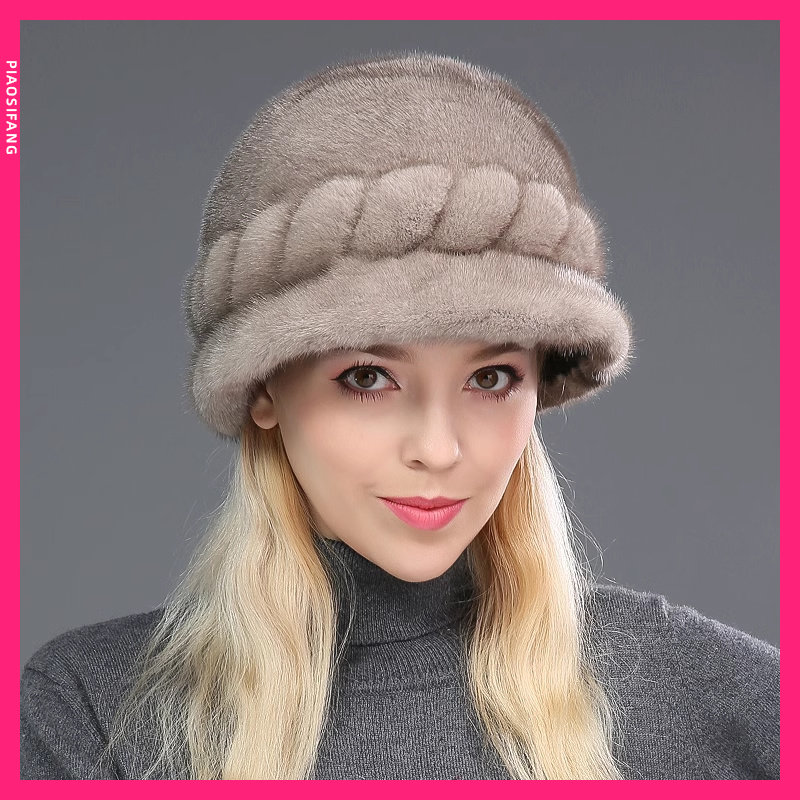 整貂皮草帽子保暖水貂毛帽子女冬天中老年人貂皮礼帽裘皮渔夫盆帽