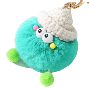 真獭兔毛可爱小煤球汽车钥匙扣挂件韩国ins网红毛绒包包挂饰礼物