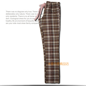平铺实拍西班牙梭织布100%纯棉秋女格子中性睡裤 家居裤裤子长裤