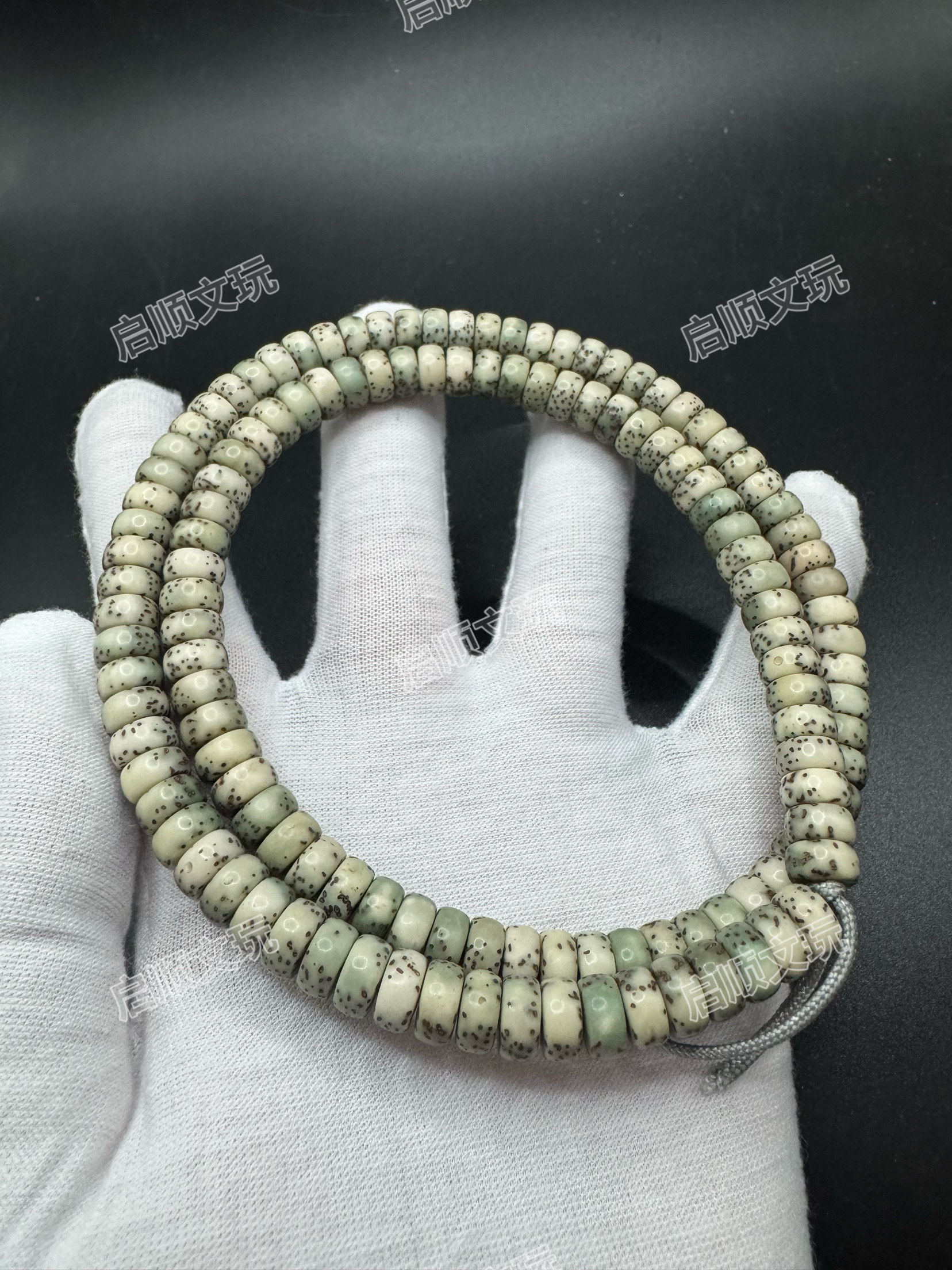 海南原生态星月菩提4X8正月石玉料药片隔片阴皮青花瓷佛珠120颗