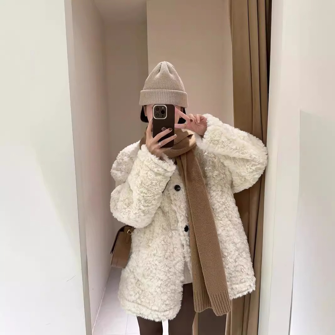 羊羔毛皮毛一体外套中长款