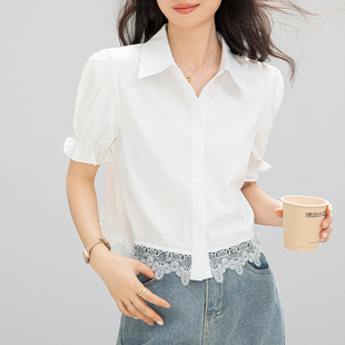 短袖白色衬衫衬衣女款2026新款爆款夏日法式小上衣设计感小众