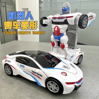 儿童1-3岁机器人变形汽车益智男童电动带音乐警车男孩玩具3一6岁