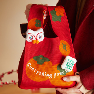 新年饼干零食糖果手提袋针织袋雪花酥点心包装 袋儿童礼品袋伴手礼