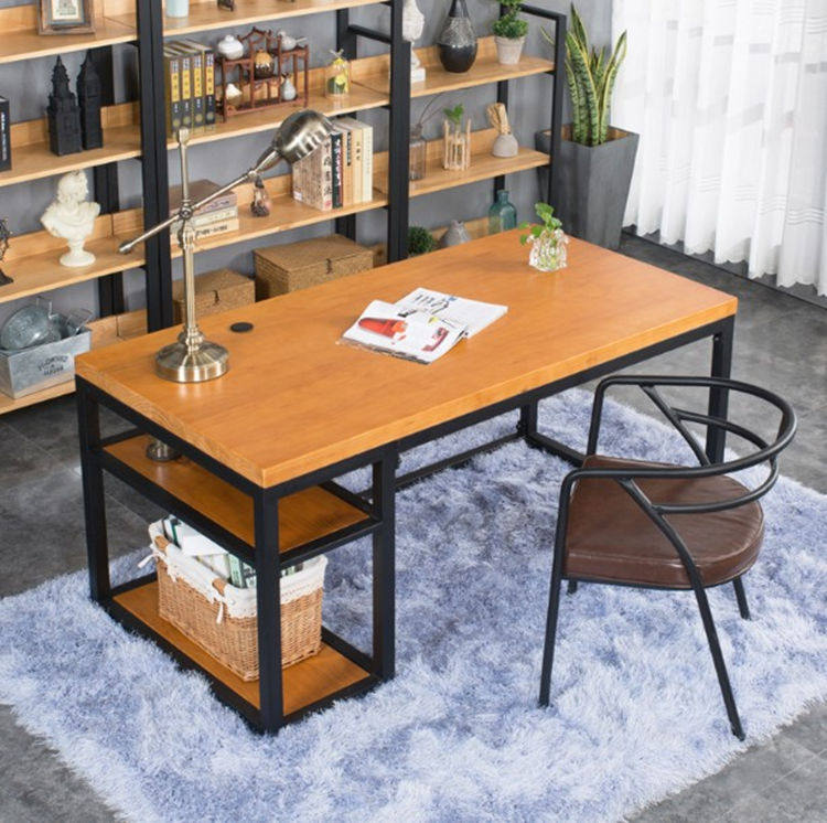 美式简约工业风铁艺实木卧室书桌台式电脑桌办公桌会议桌工作台