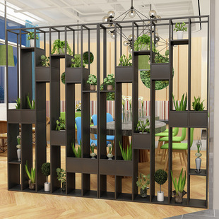 轻奢入户铁艺屏风玄关餐厅过道创意装饰办公隔断置物架简约