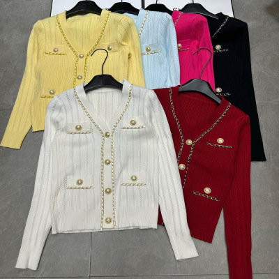 金属扣针织开衫短款百搭气质上衣