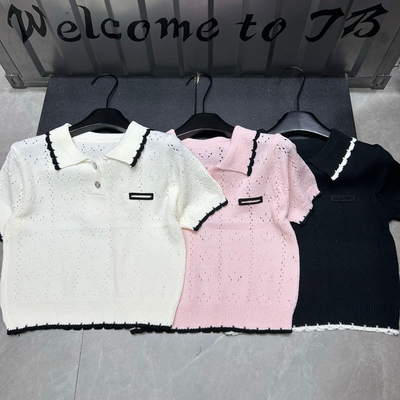 花边针织女短袖镂空减龄百搭上衣