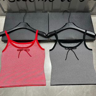 条纹蝴蝶结吊带背心女修身 春夏季 气质内搭外穿上衣 Bazaar Trendy