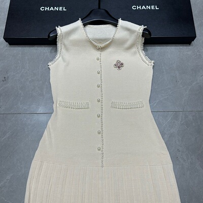 珍珠针织连衣裙女气质短裙