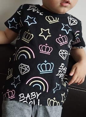 出口日单baby d*ollT恤 外贸日系儿童夏季皇冠短袖上衣纯棉汗衫