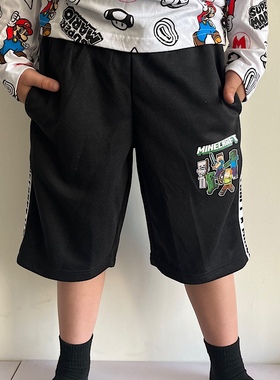 外贸男童短裤 我的世界苦力怕卡通中大童夏季速干休闲裤