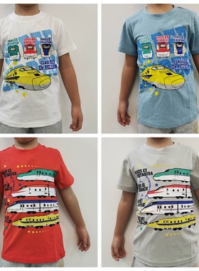 日单新干线车儿童T恤 外贸日系男童夏季卡通动车火车纯棉短袖上衣
