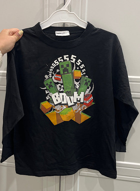 日单儿童T恤 外贸日系春秋男童我的世界苦力怕卡通长袖套头上衣