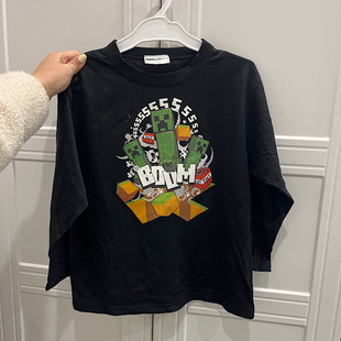 日单儿童T恤 外贸日系春秋男童我的世界苦力怕卡通长袖套头上衣