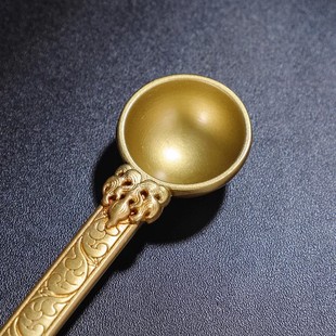 慧宝铜勺子镶嵌彩珠酥油灯勺摩尼宝纹铜勺长23cm