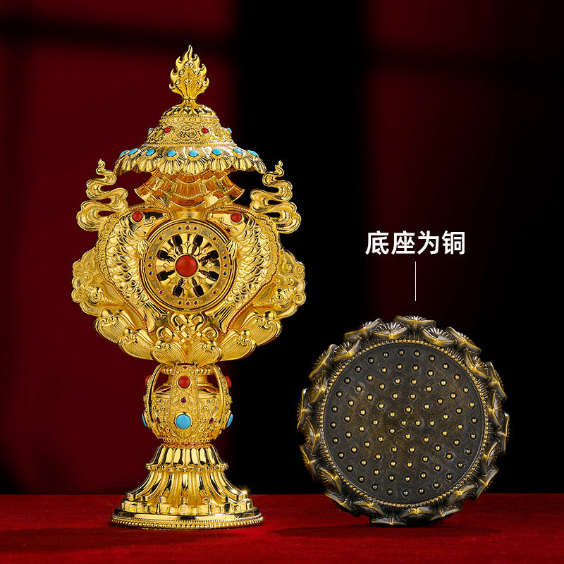 S925纯银镀金八吉祥摆件藏式吉祥八宝合集供具用品八宝镀金款18cm