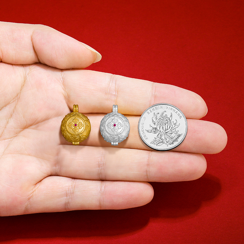 s925纯银嘎乌盒吊坠嗡字小圆嘎乌盒吊坠可打开装物件小号项坠