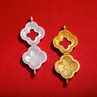 S925纯银镀金嘎乌吊坠四叶草嘎乌盒子可打开装物件时尚项坠小号