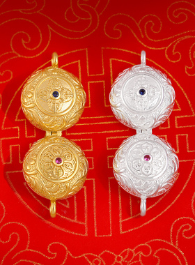 S925纯银镀金嘎乌盒六字真言嘎乌盒子可打开装物件藏式嘎乌盒吊坠