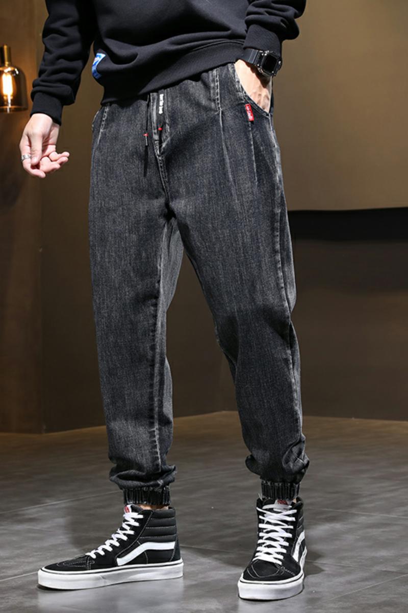 XZ304B-2-KZ2040-B新款白色明线口袋简约宽松弹力牛仔裤加厚,男装牛仔裤,星座304A