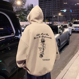 M021DP60新款含棉量100%宽松外套玫瑰字母连帽卫衣男情侣装INS图片