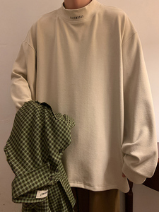 D003FP35新品半高领针织打底衫宽松长袖T恤保暖休闲纯色上衣图片