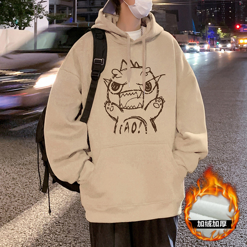 M025FP60加绒65新款100%全棉复合面料小恶魔印花高品连帽卫衣,男装卫衣,星座304A