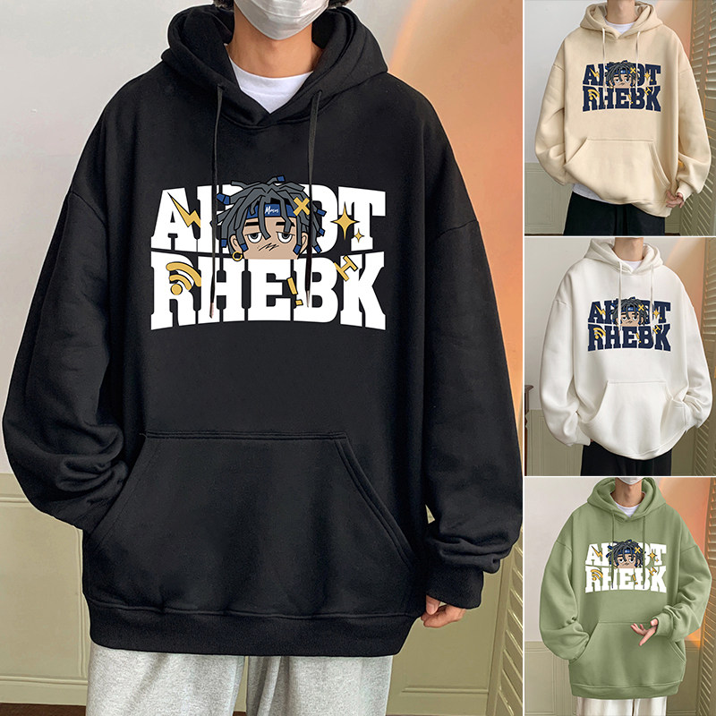 M016FP60加绒65新款100%全棉连帽卫衣字母人物印花休闲宽松运动,男装卫衣,星座304A
